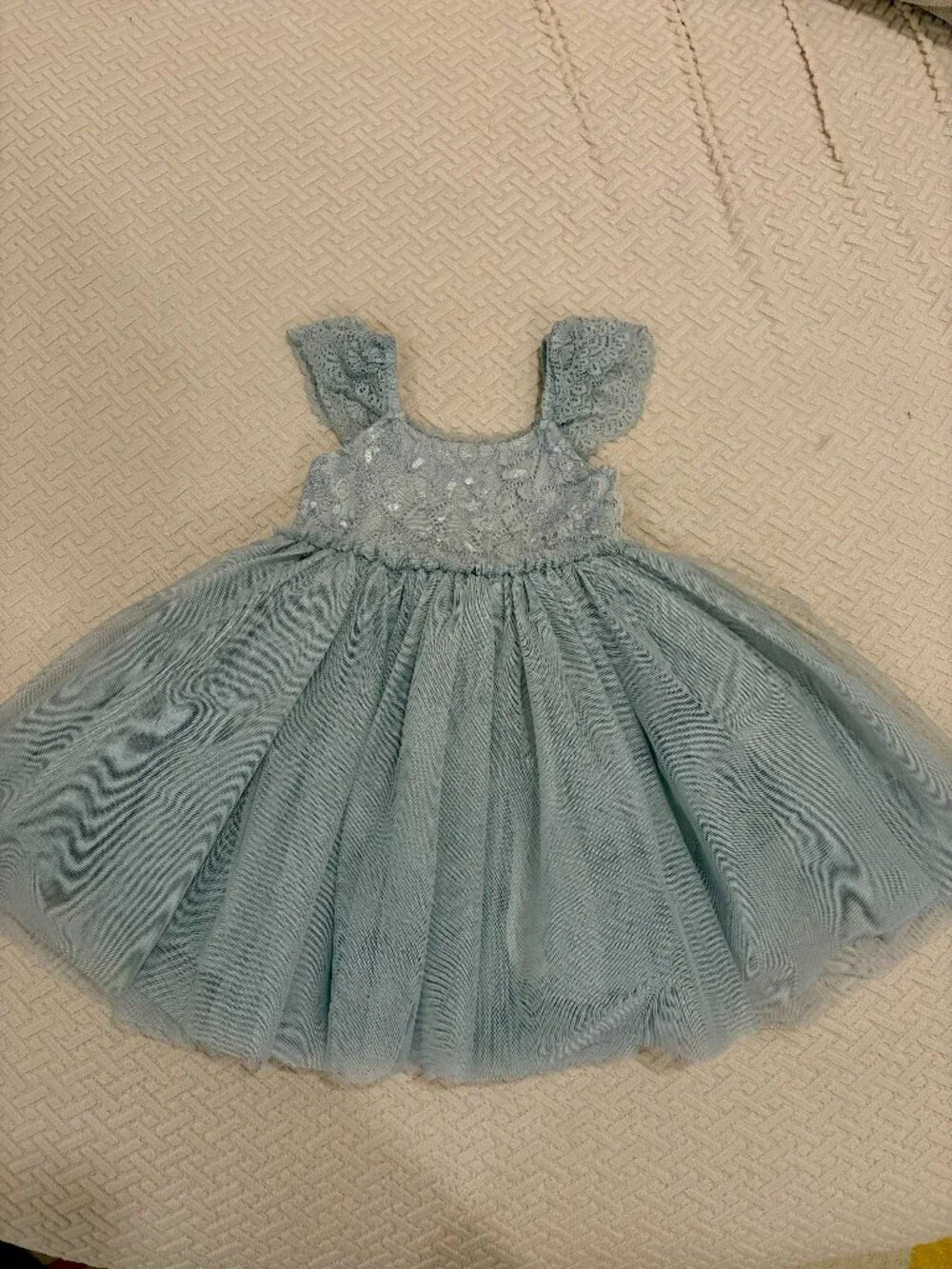 Noralee Camilla Dress Powder Blue 18 month + Matching Bloomers Lace Tulle